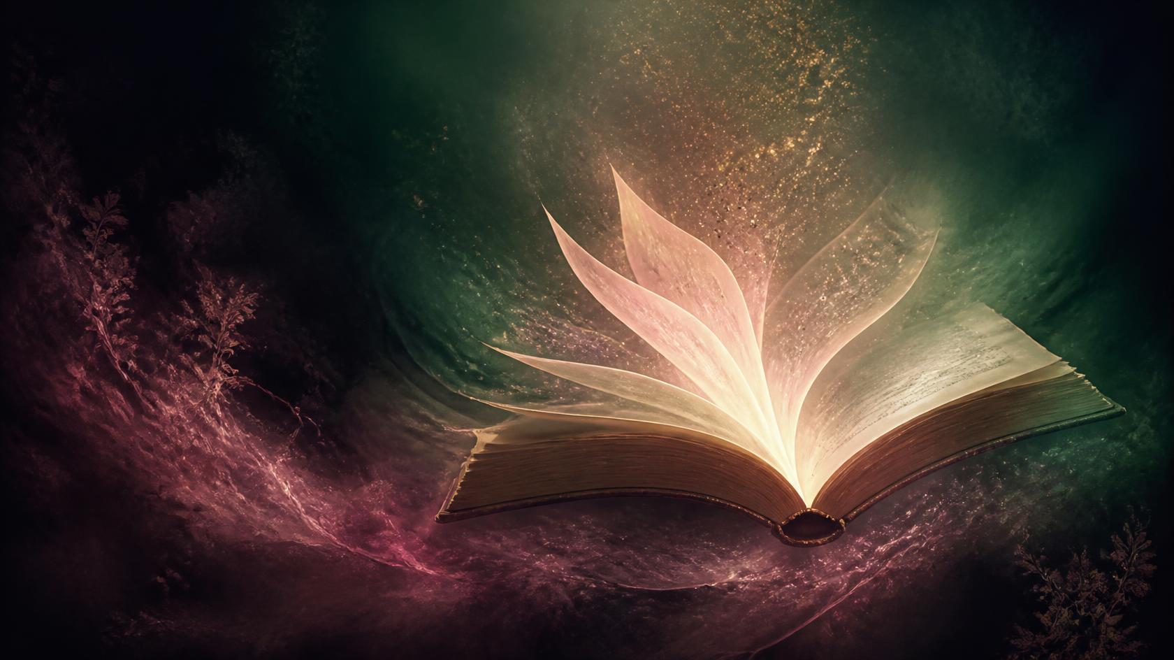 Işıktan sayfaları olan açık bir kitap
